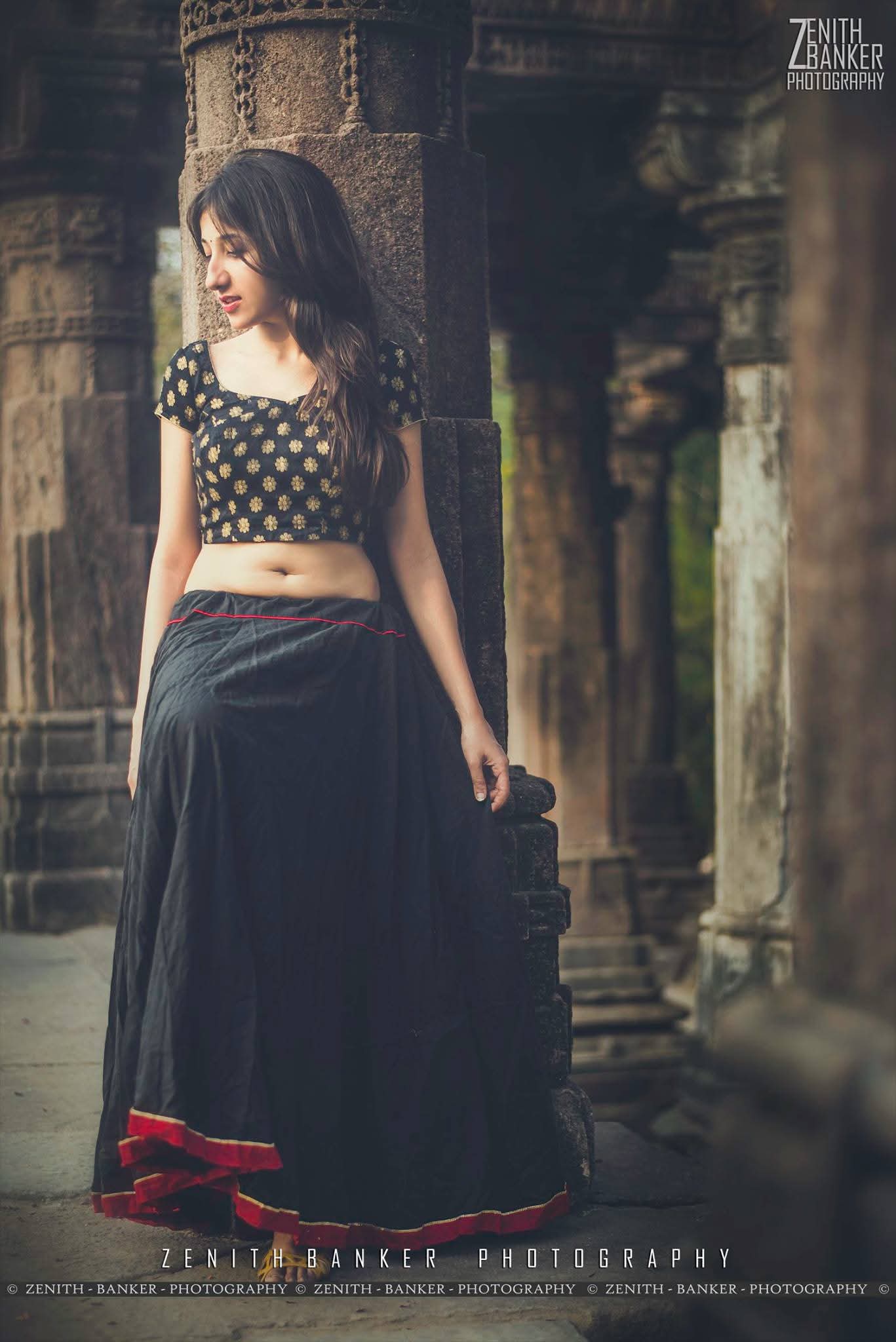 Close-up fashion portrait of Dhwani Dalal during a fashion portfolio photoshoot in a nature setting.