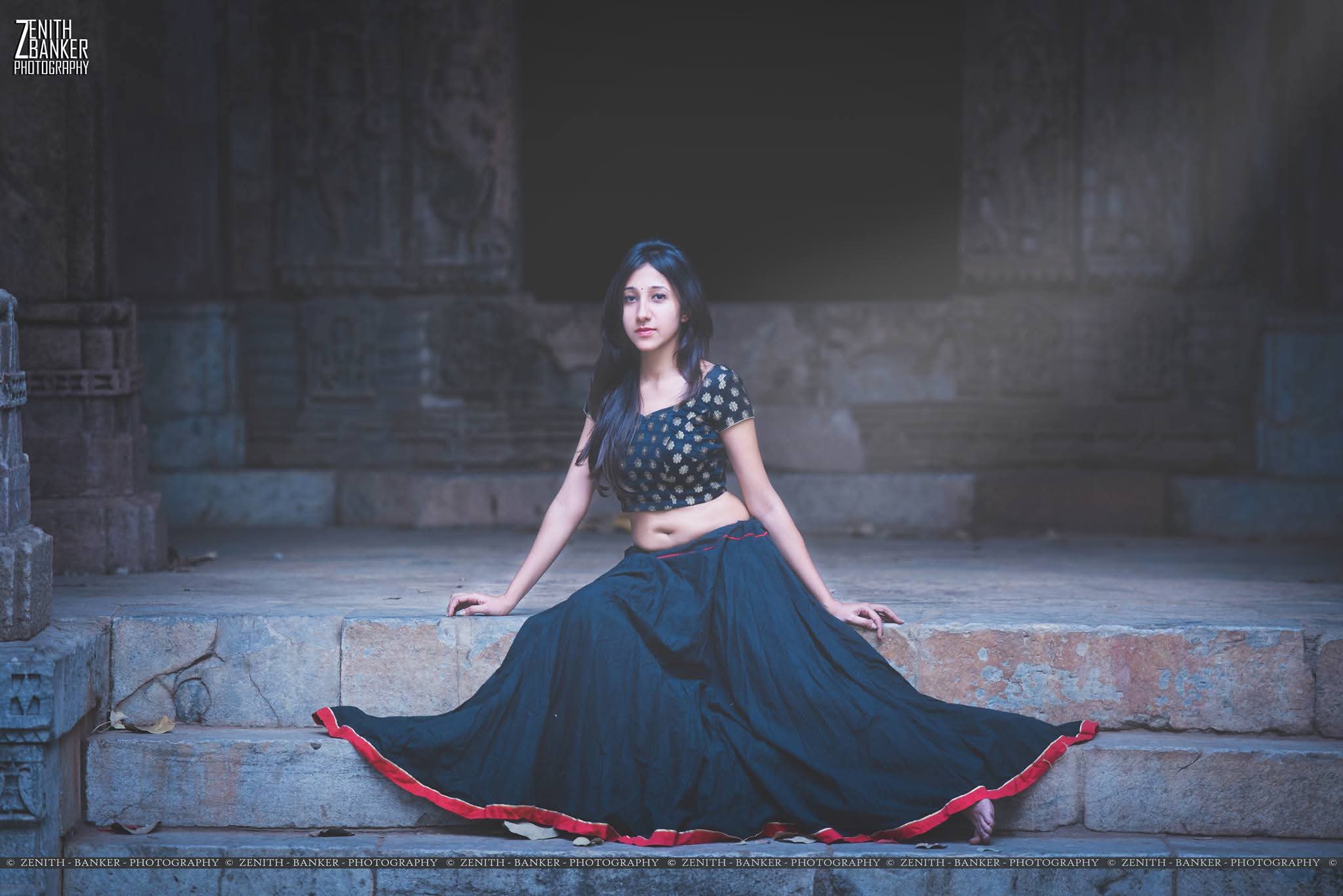 Side profile of Dhwani Dalal in an outdoor environment for a professional model photoshoot.