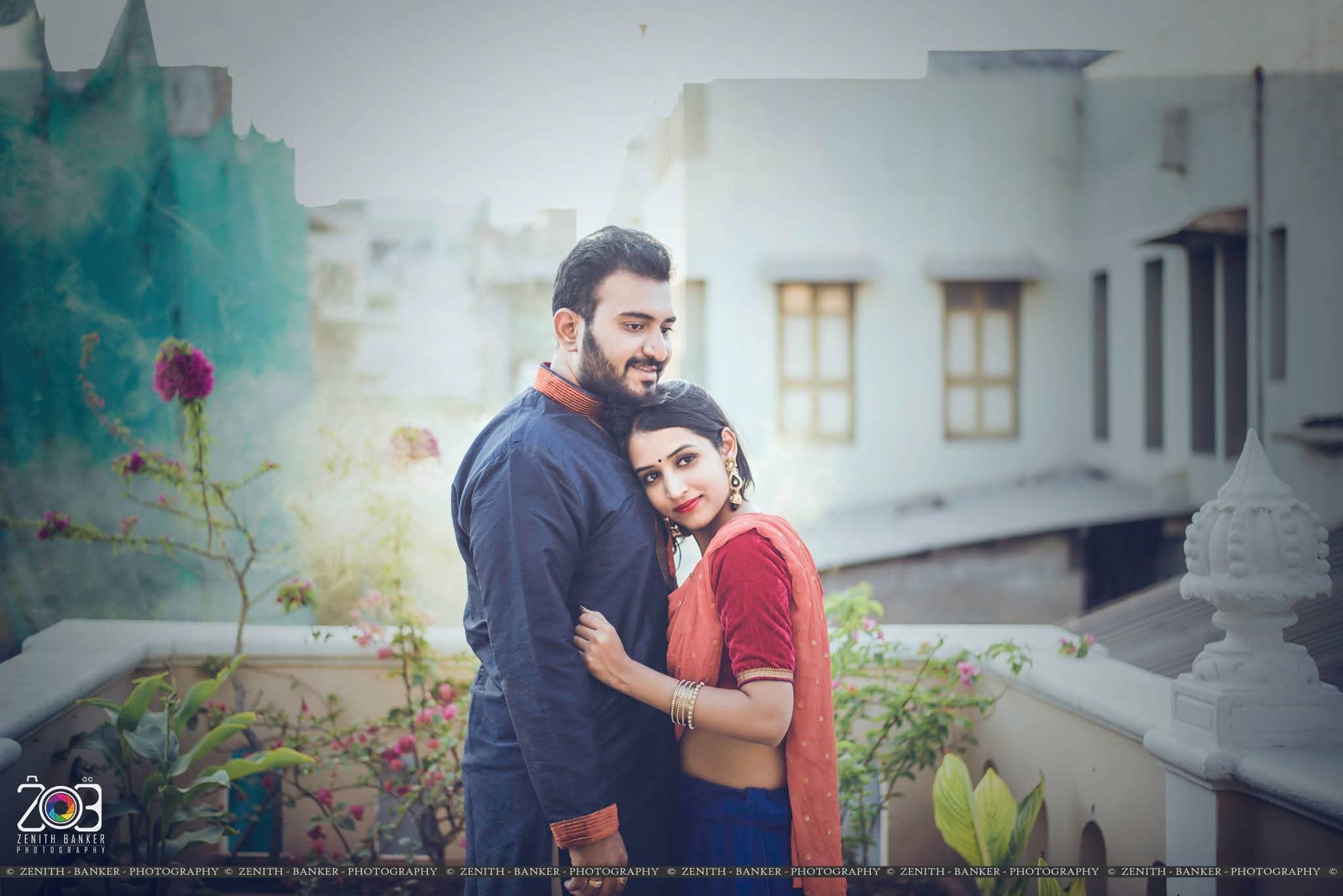 Pre-wedding couple portrait captured at an outdoor location in Ahmedabad.