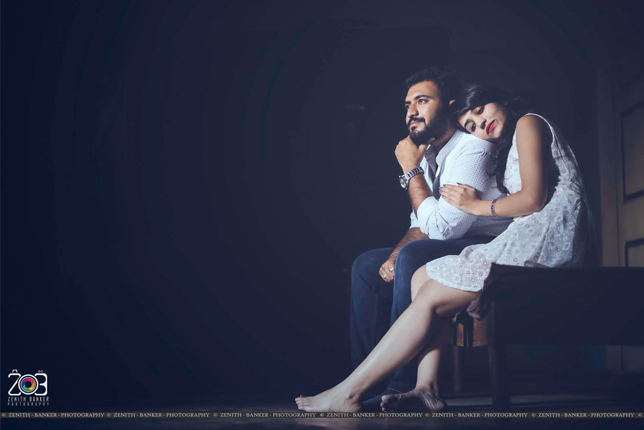 Jainish and Janki posing for a pre-wedding portrait captured at an outdoor location in Ahmedabad