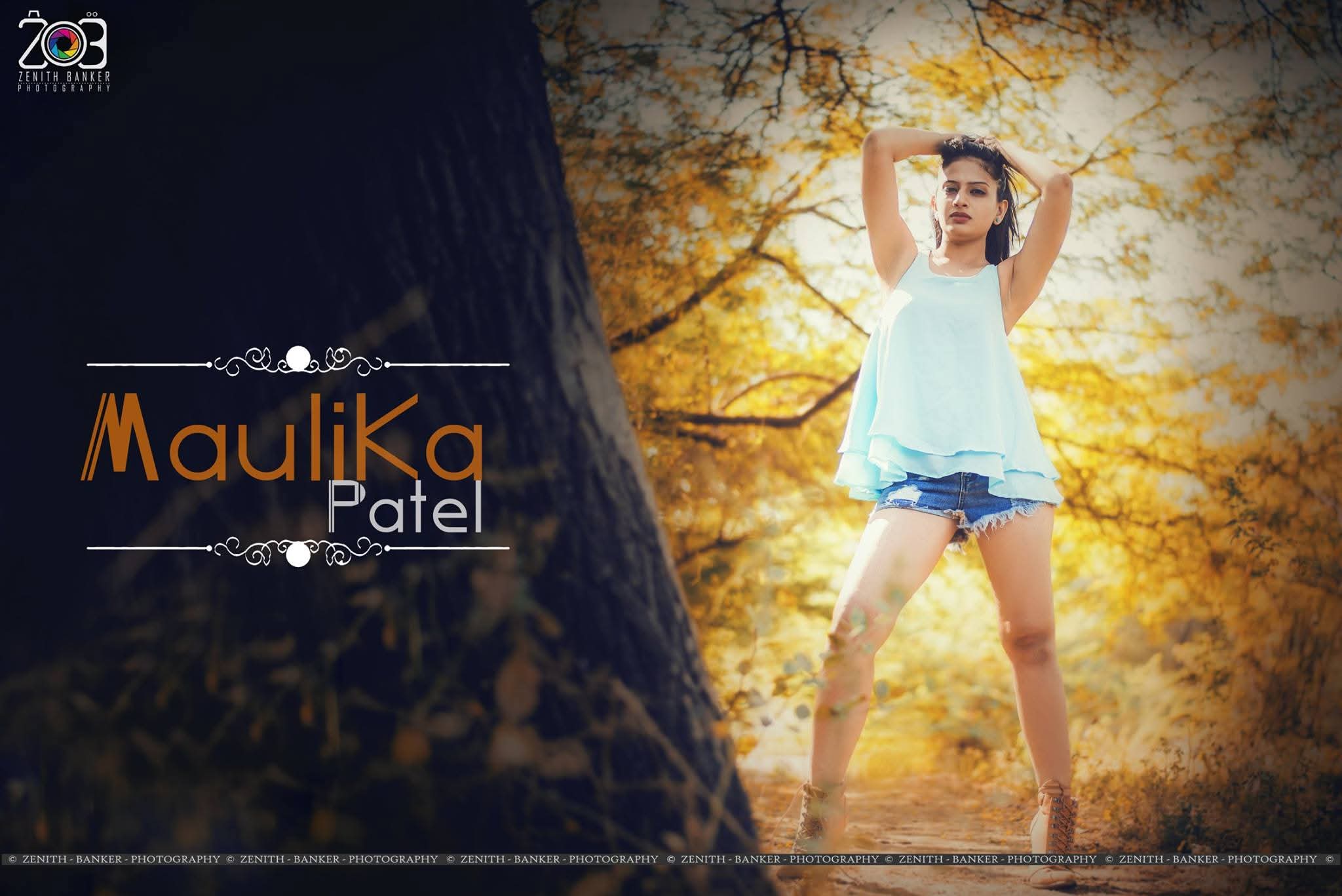 Maulika Patel walking away from the camera in a film-style outdoor shot.