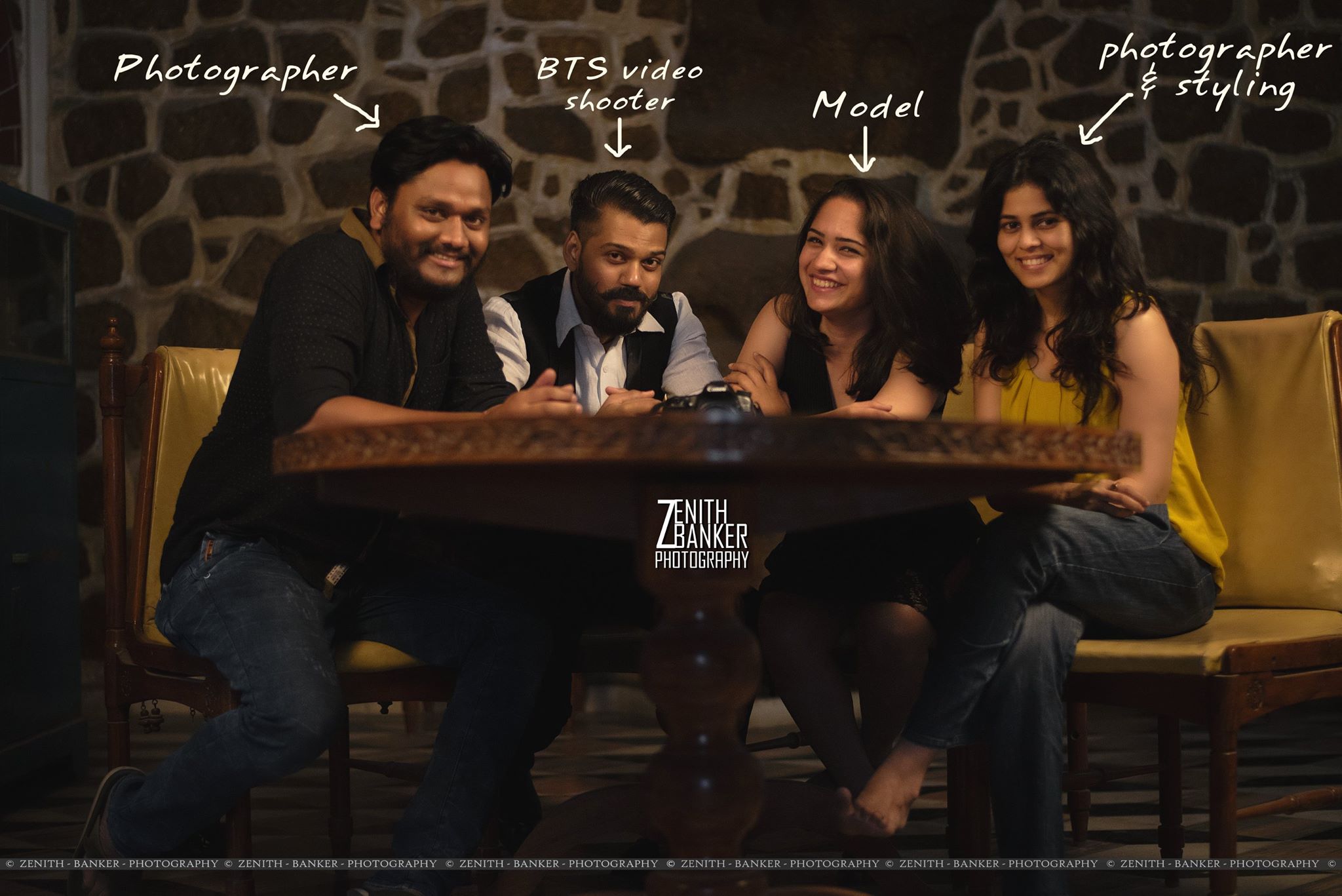 Zenith Banker posing with his core photography and cinematography team members.